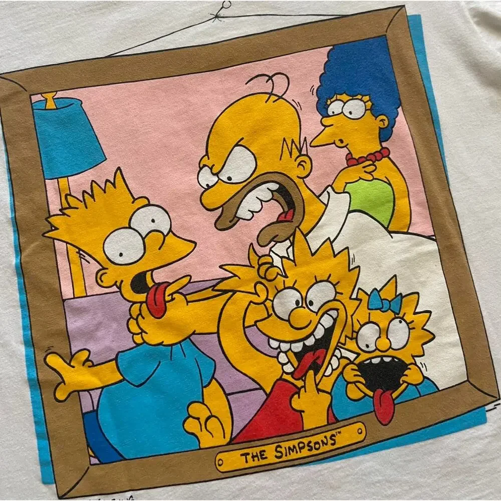 Vintage Simpsons Say Cheese Single Stitch Double Side White Shirt Changes M